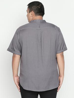 plus size grey solid cotton linen casual shirt - 17210231 - Standard Image - 3