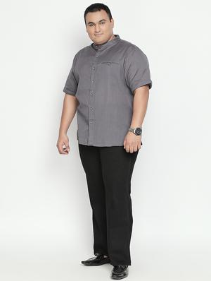 plus size grey solid cotton linen casual shirt - 17210231 - Standard Image - 4