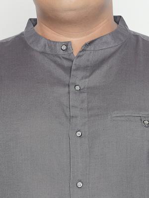 plus size grey solid cotton linen casual shirt - 17210231 - Standard Image - 5