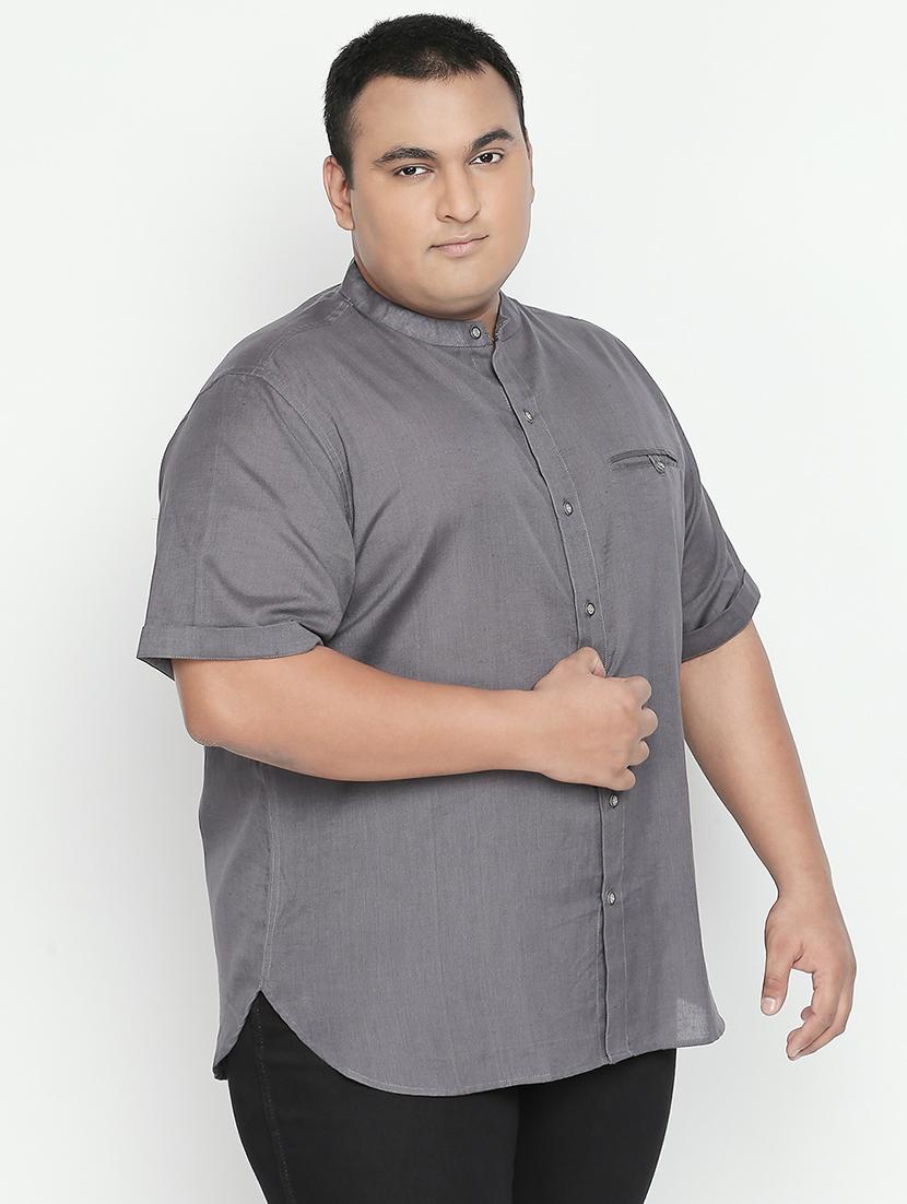 plus size grey solid cotton linen casual shirt - 17210231 - Zoom Image - 2