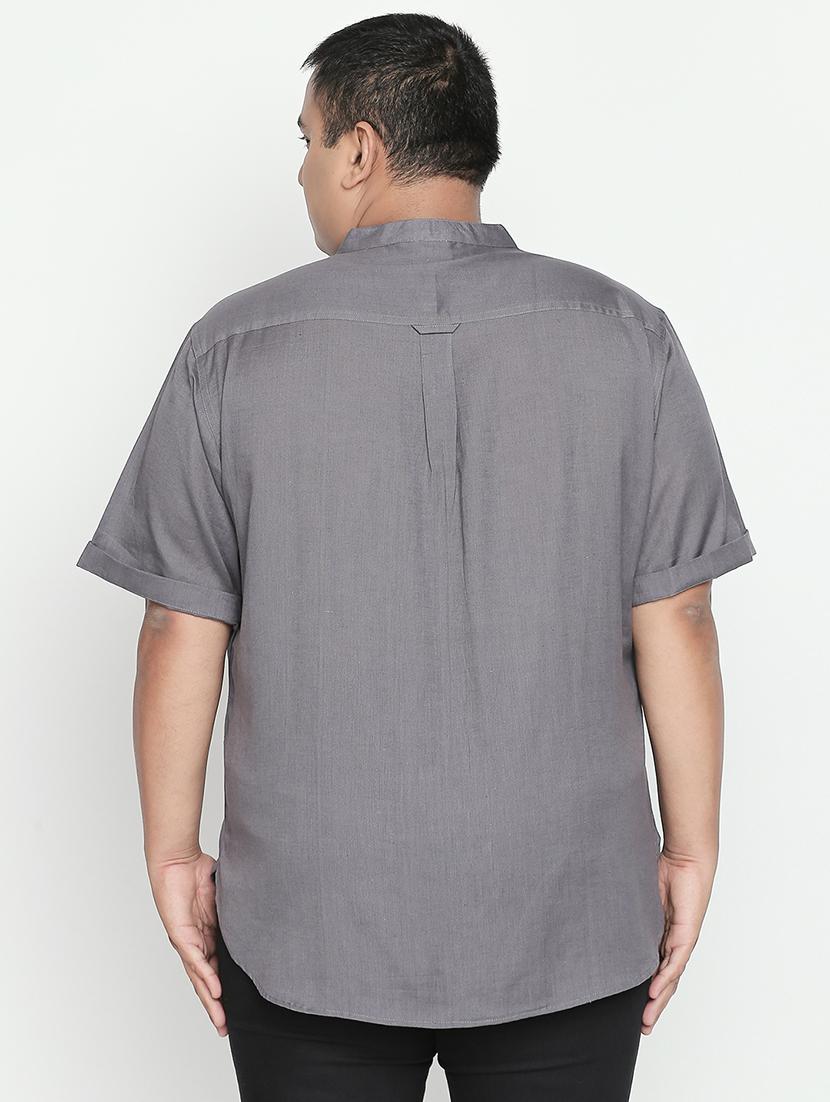 plus size grey solid cotton linen casual shirt - 17210231 - Zoom Image - 3