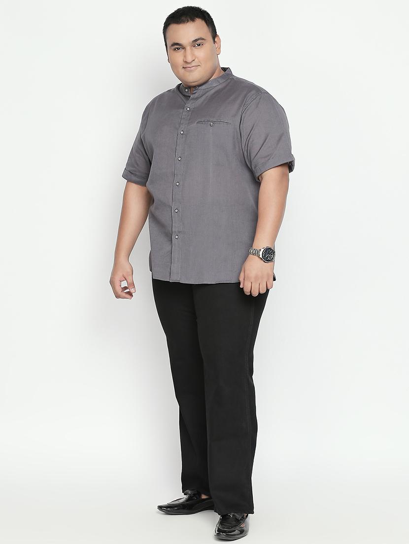 plus size grey solid cotton linen casual shirt - 17210231 - Zoom Image - 4