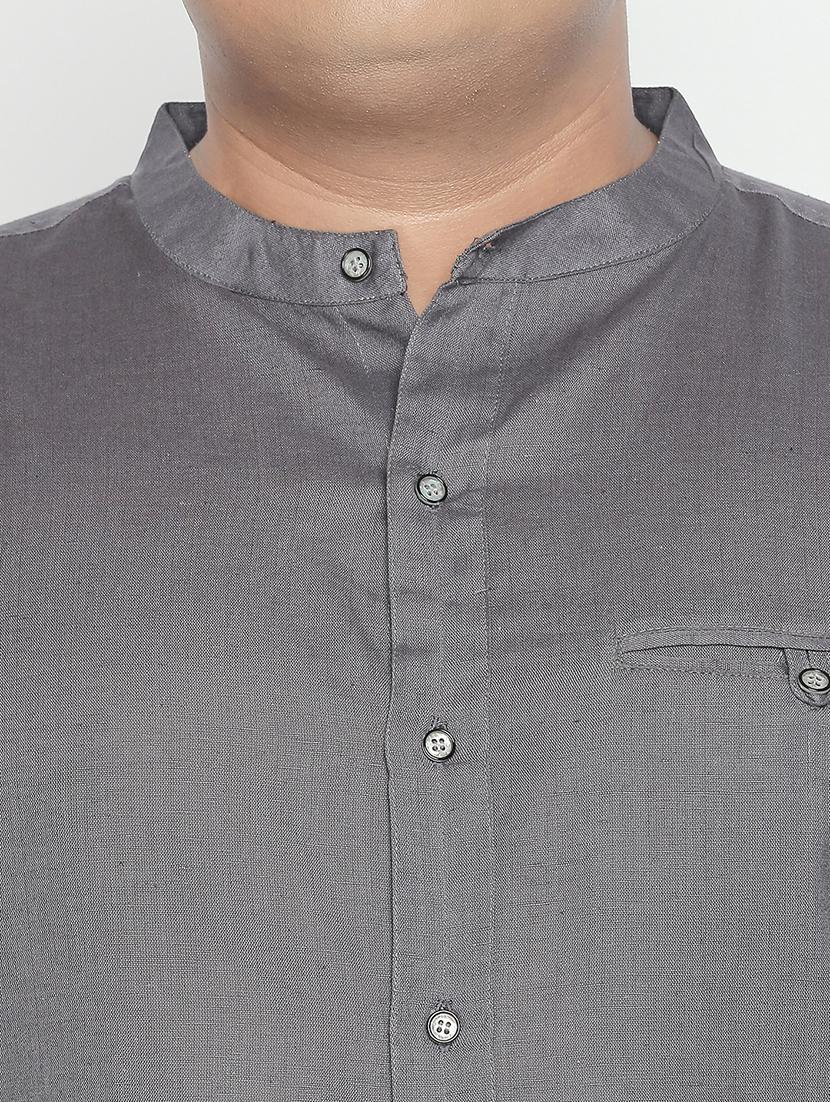 plus size grey solid cotton linen casual shirt - 17210231 - Zoom Image - 5
