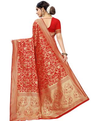 floral banarasi saree with blouse - 17210817 - Standard Image - 2