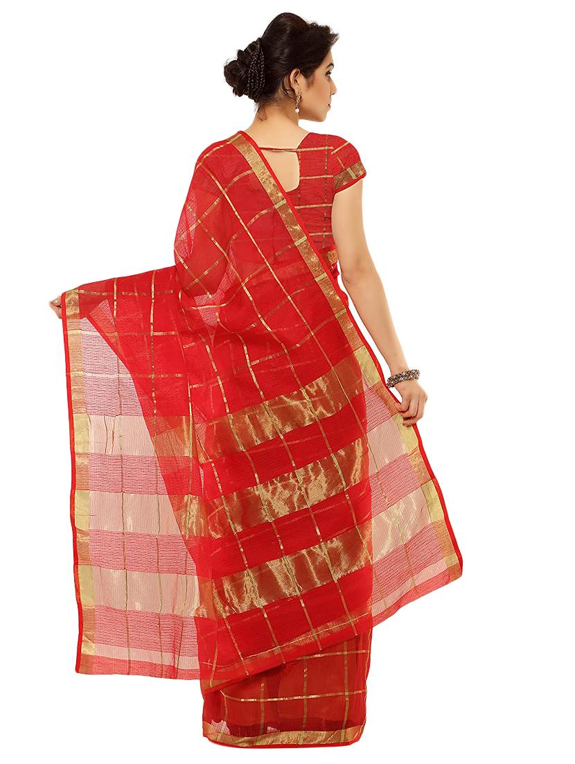 checkered woven saree with blouse - 17210832 - Zoom Image - 2