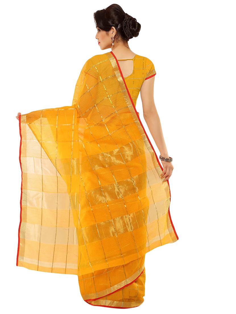 checkered woven saree with blouse - 17210833 - Zoom Image - 2