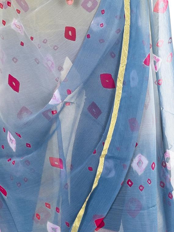 bandhani printed saree with blouse - 17210911 - Zoom Image - 2