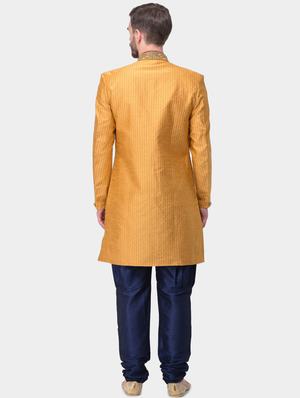 brown striped silk blend sherwani set - 17213267 - Standard Image - 3