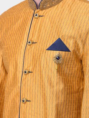 brown striped silk blend sherwani set - 17213267 - Standard Image - 5