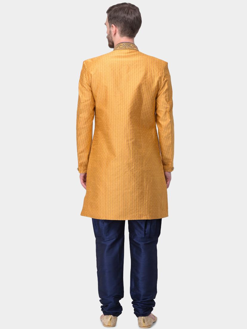 brown striped silk blend sherwani set - 17213267 - Zoom Image - 3