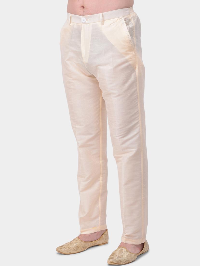 beige solid silk blend kurta pyjama set with printed nehru jacket - 17213302 - Zoom Image - 5