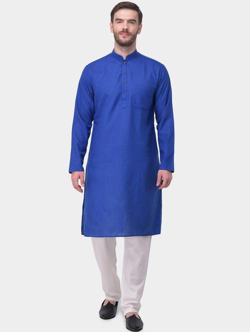 blue solid kurta pyjama set - 17213316 - Standard Image - 1