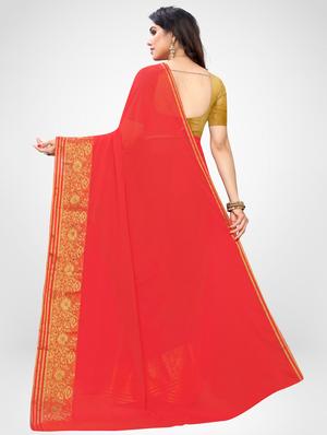 solid bordered woven saree with blouse - 17215761 - Standard Image - 2