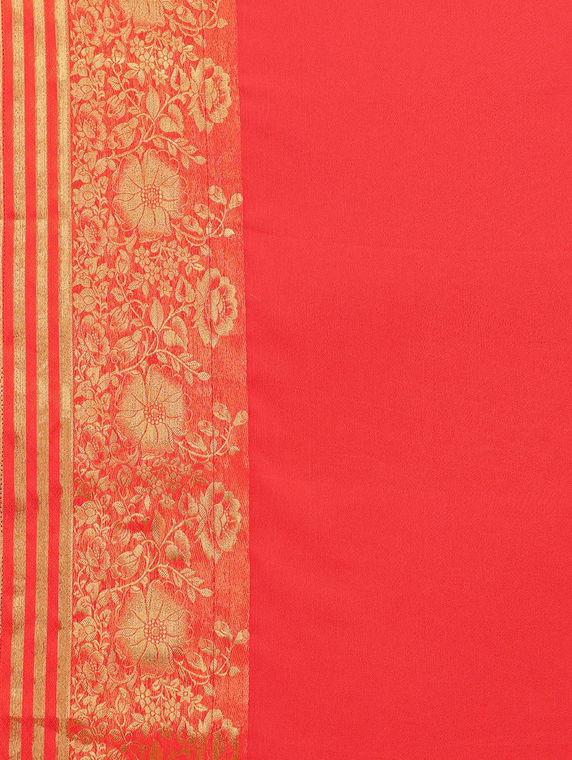 solid bordered woven saree with blouse - 17215761 - Zoom Image - 4