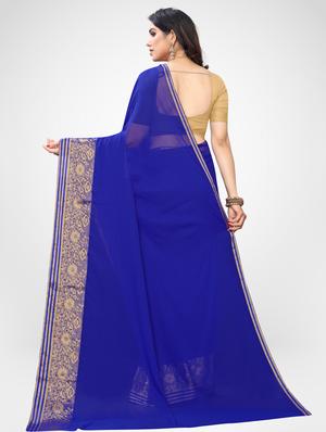 solid bordered woven saree with blouse - 17215762 - Standard Image - 2