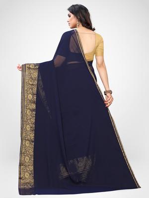 solid bordered woven saree with blouse - 17215765 - Standard Image - 2
