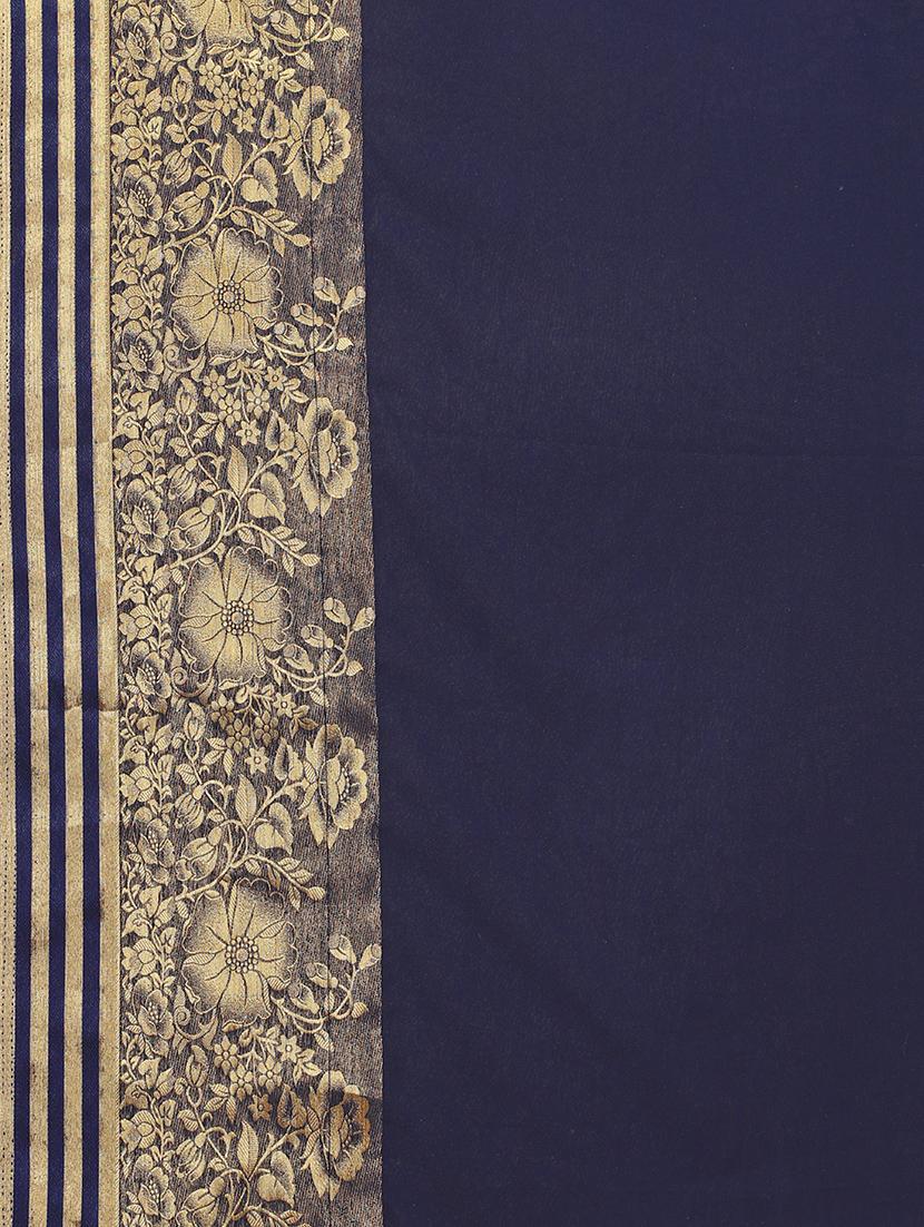 solid bordered woven saree with blouse - 17215765 - Zoom Image - 4