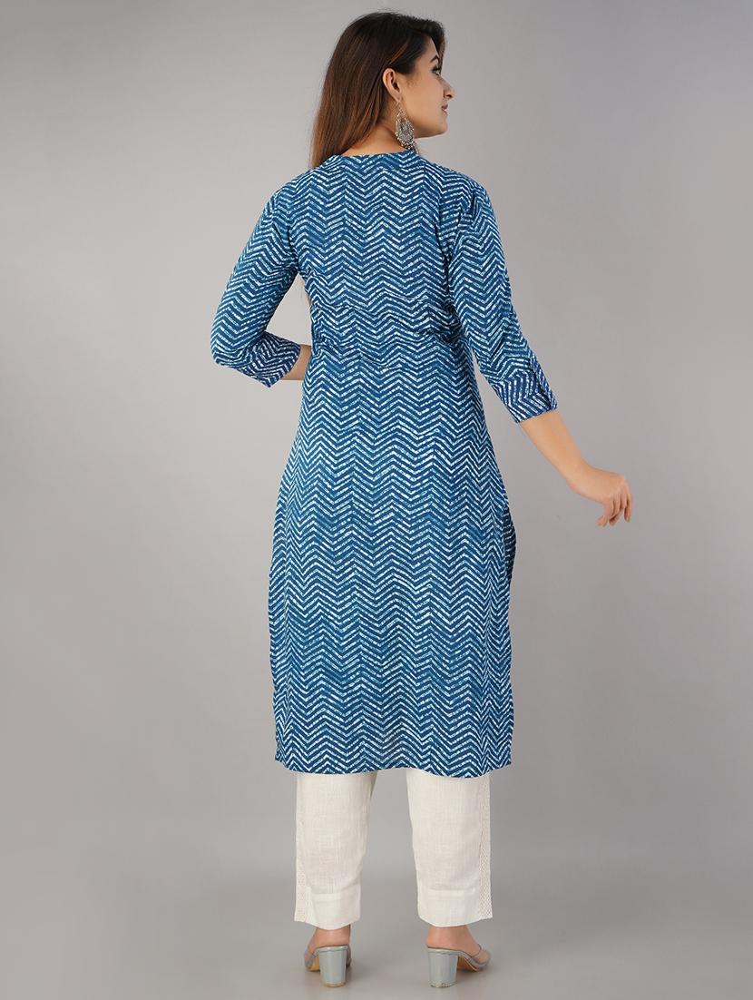 chevron print straight kurta - 17216418 - Zoom Image - 3