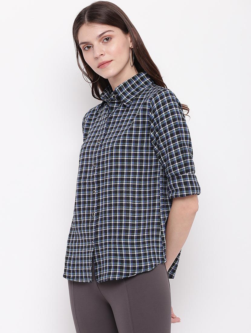 curved hem checkered shirt - 17216436 - Zoom Image - 2