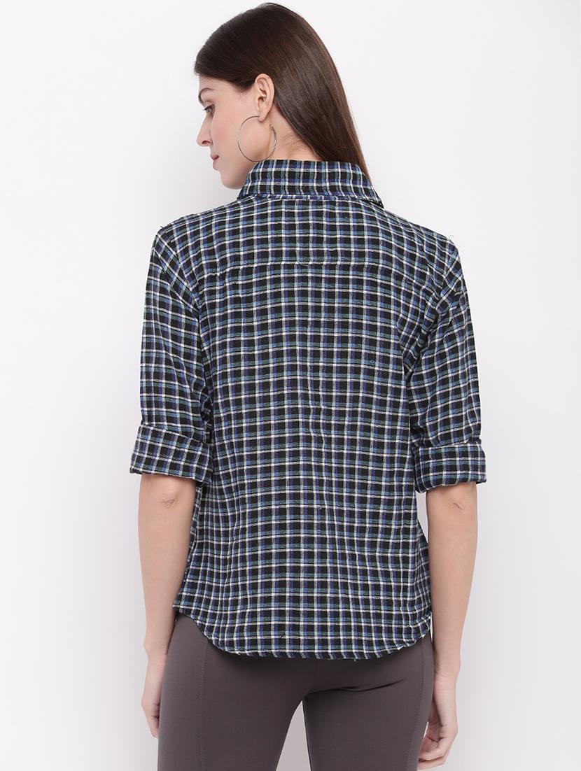 curved hem checkered shirt - 17216436 - Zoom Image - 3