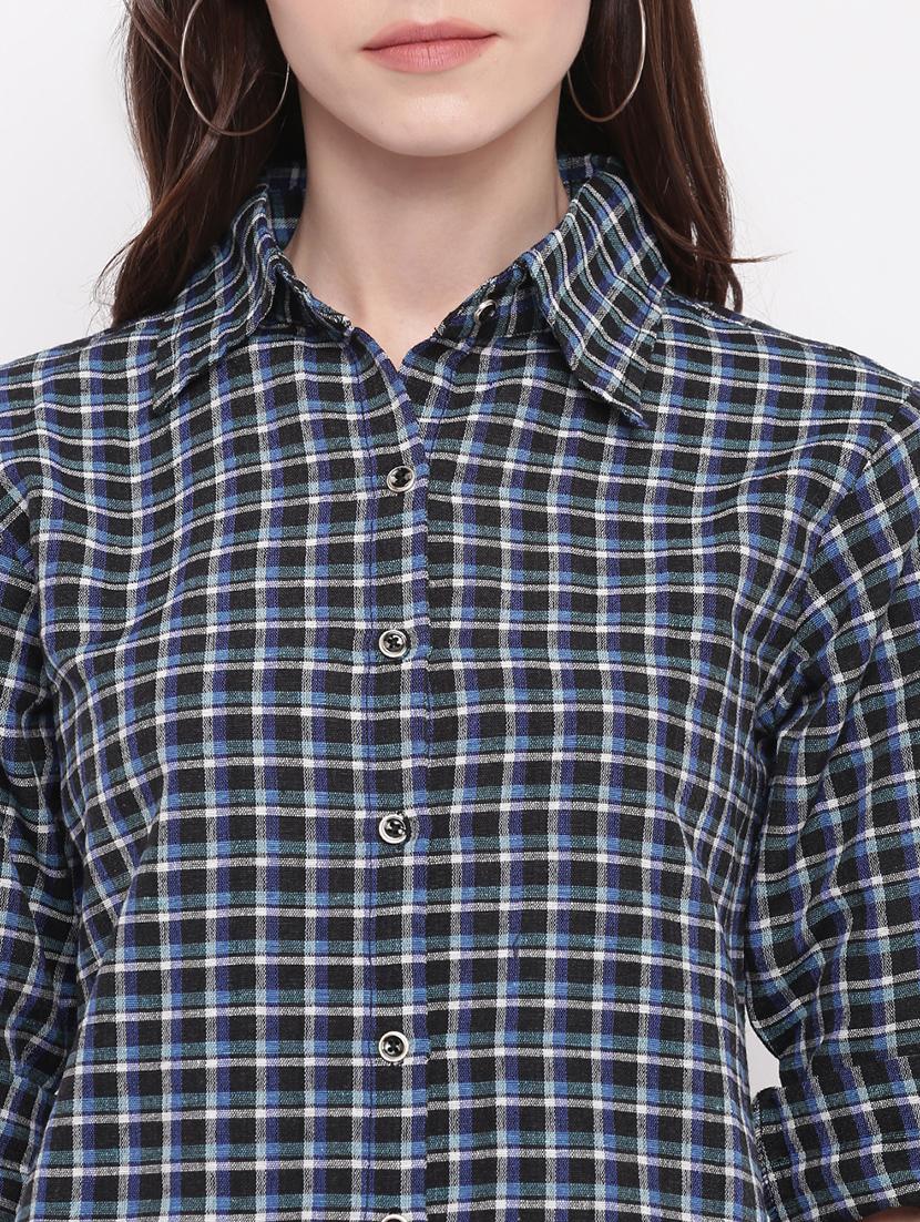 curved hem checkered shirt - 17216436 - Zoom Image - 5