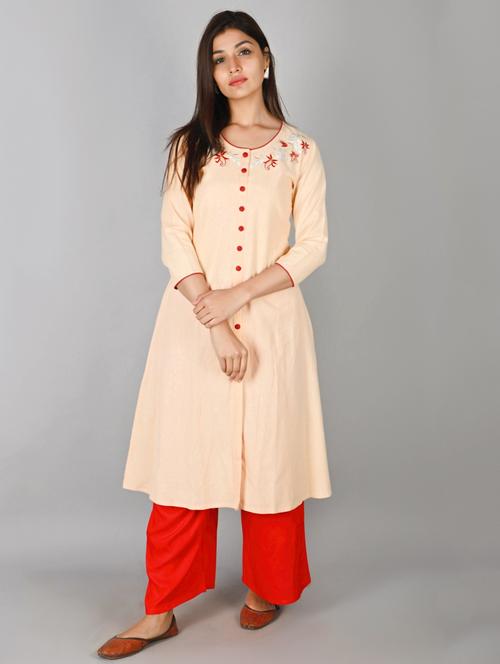 yoke embroidered a-line kurta - 17216441 - Standard Image - 1