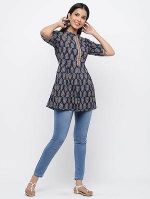 block print a-line kurti - 17216927 - Standard Image - 4