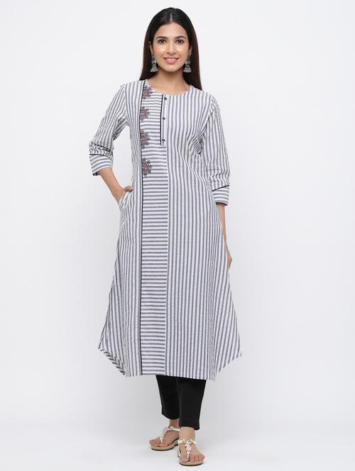 striped a-line kurta - 17216930 - Standard Image - 1