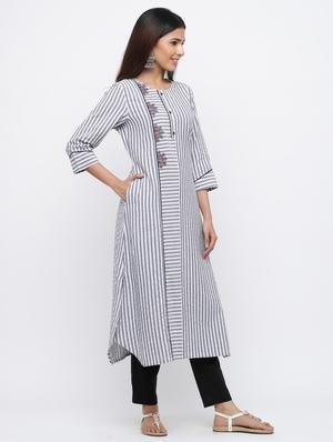 striped a-line kurta - 17216930 - Standard Image - 2
