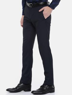 dark blue solid flat front formal trouser - 17218409 - Standard Image - 2