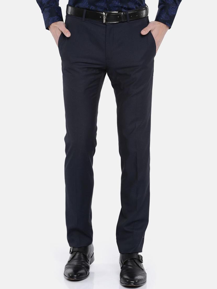 dark blue solid flat front formal trouser - 17218409 - Zoom Image - 1