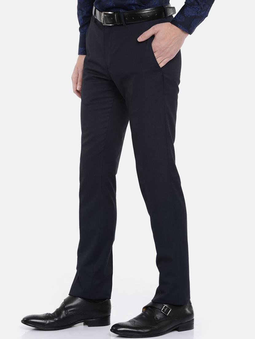 dark blue solid flat front formal trouser - 17218409 - Zoom Image - 2