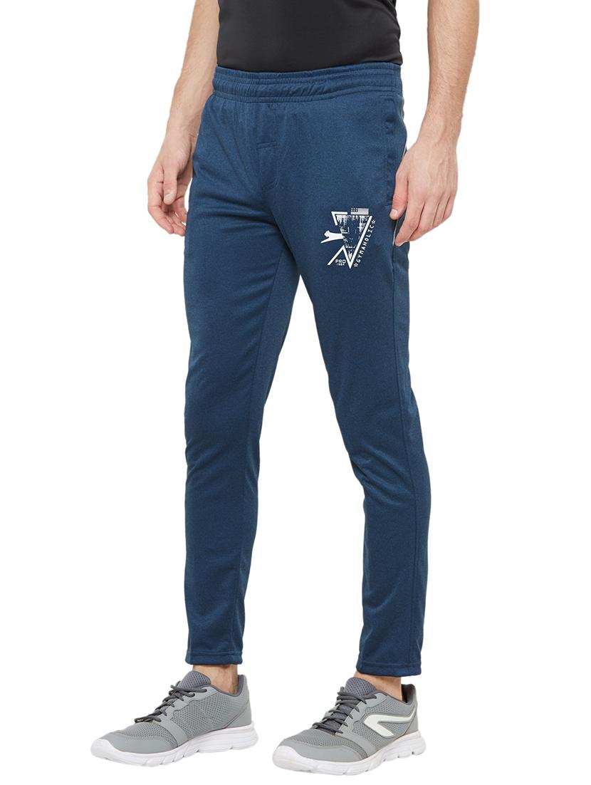 blue solid full length track pant - 17219099 - Zoom Image - 2