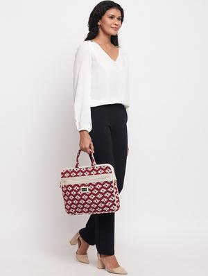 maroon cotton polyester blend laptop bag - 17219207 - Standard Image - 5