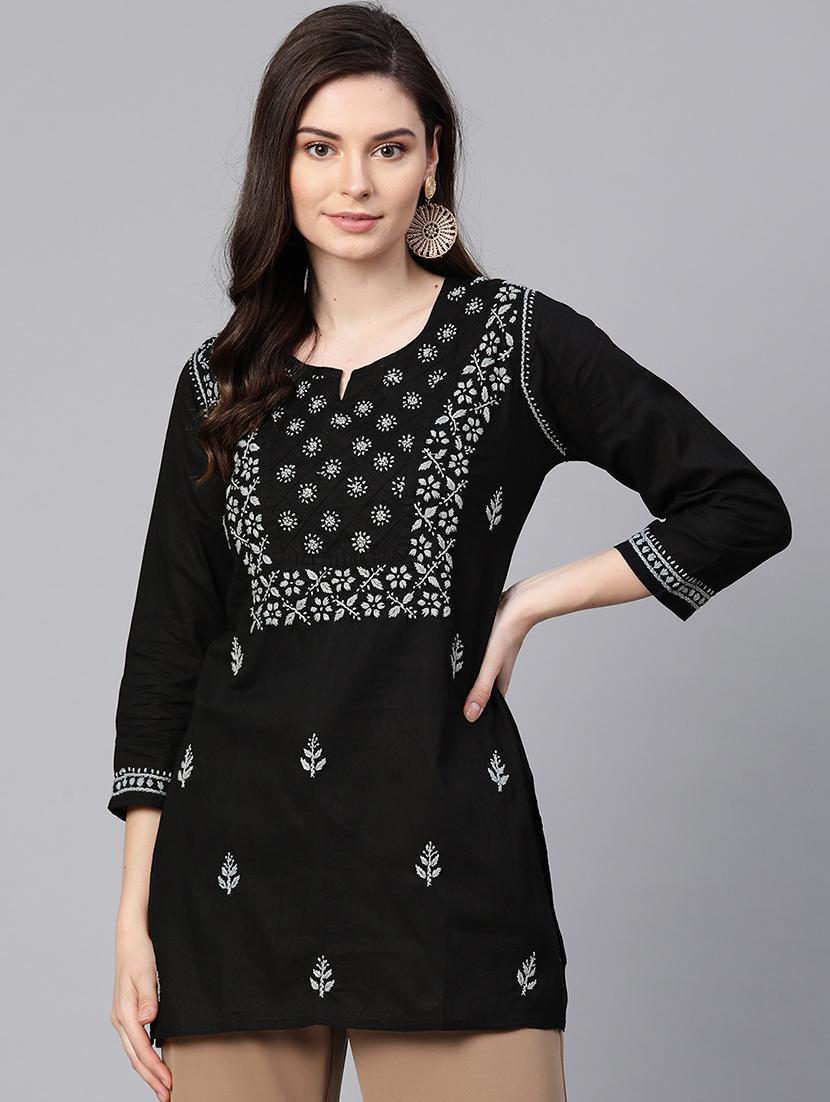 women black chikankari kurti