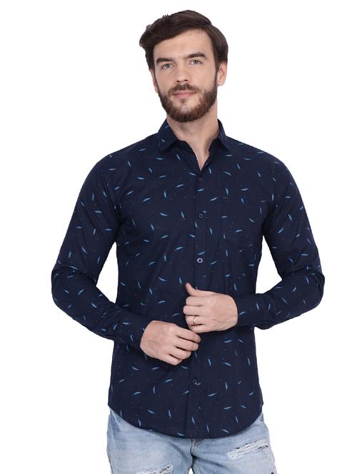 navy blue printed casual shirt - 17219257 - Standard Image - 1