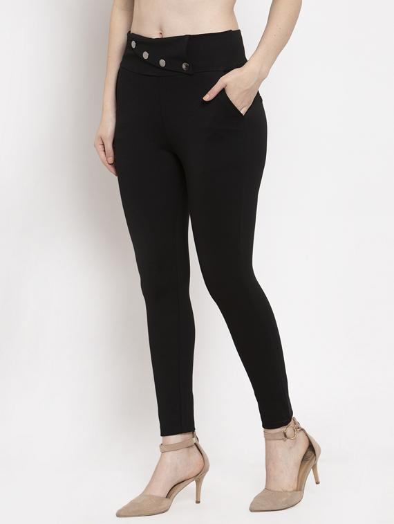 high rise button detail jeggings - 17220225 - Zoom Image - 2