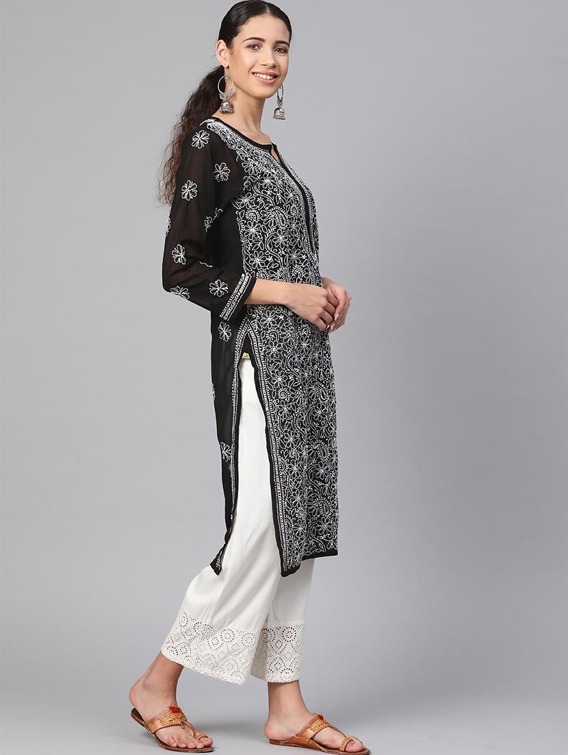 chikankari straight kurta - 17220735 - Zoom Image - 3