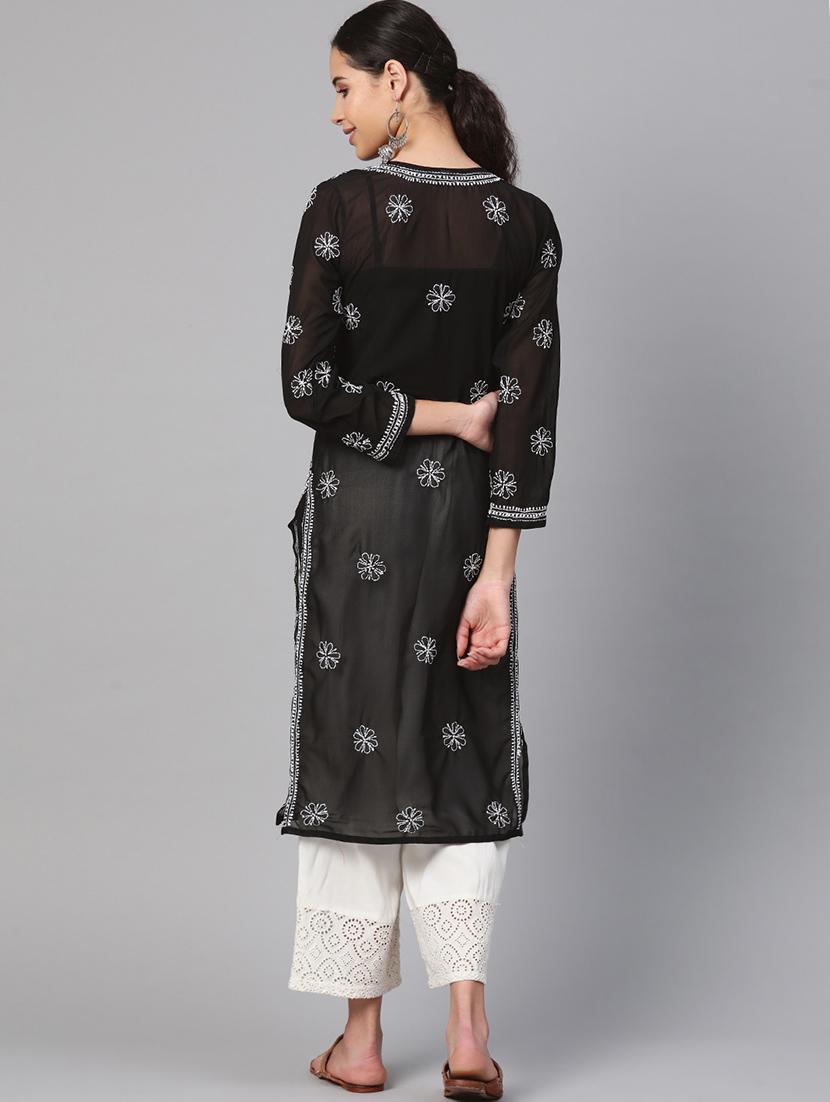 chikankari straight kurta - 17220735 - Zoom Image - 4