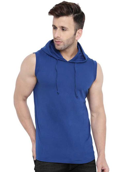 blue solid hooded t-shirt - 17220923 - Standard Image - 1