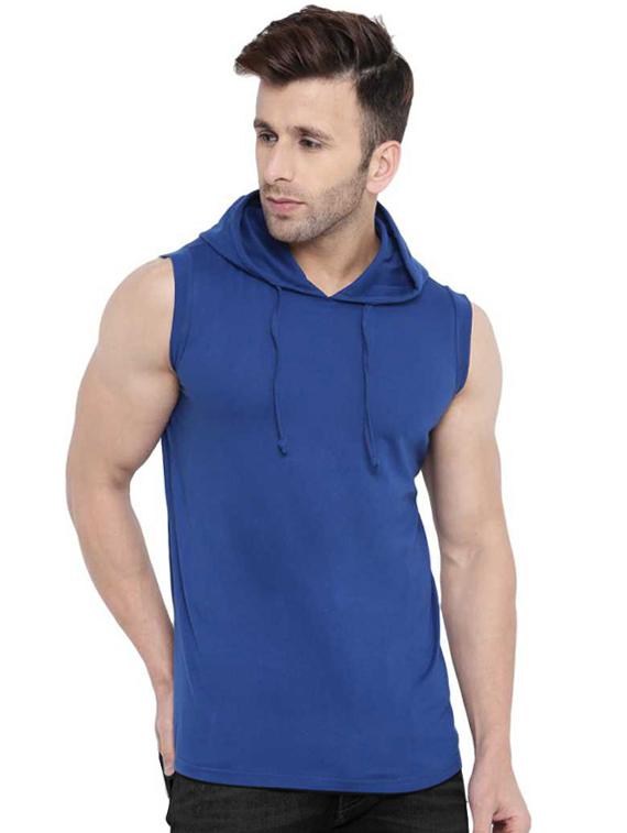 blue solid hooded t-shirt - 17220923 - Zoom Image - 1