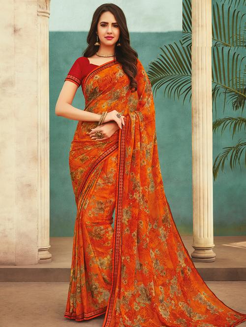 floral bordered saree with blouse - 17225094 - Standard Image - 1