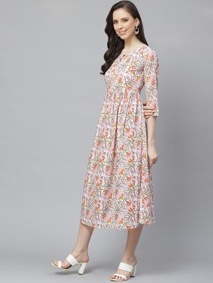 key hole neck floral a-line dress - 17225519 - Standard Image - 2
