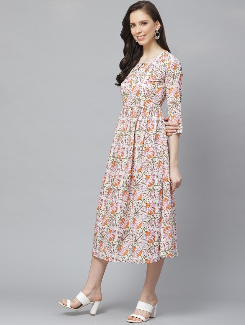 key hole neck floral a-line dress - 17225519 - Zoom Image - 2