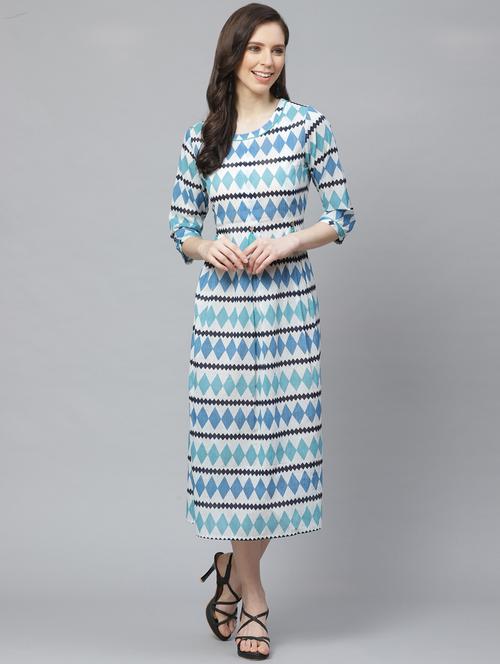 round neck printed a-line dress - 17225522 - Standard Image - 1