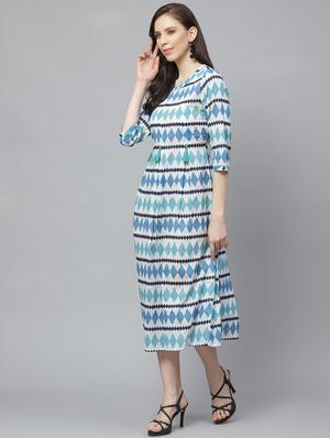 round neck printed a-line dress - 17225522 - Standard Image - 2