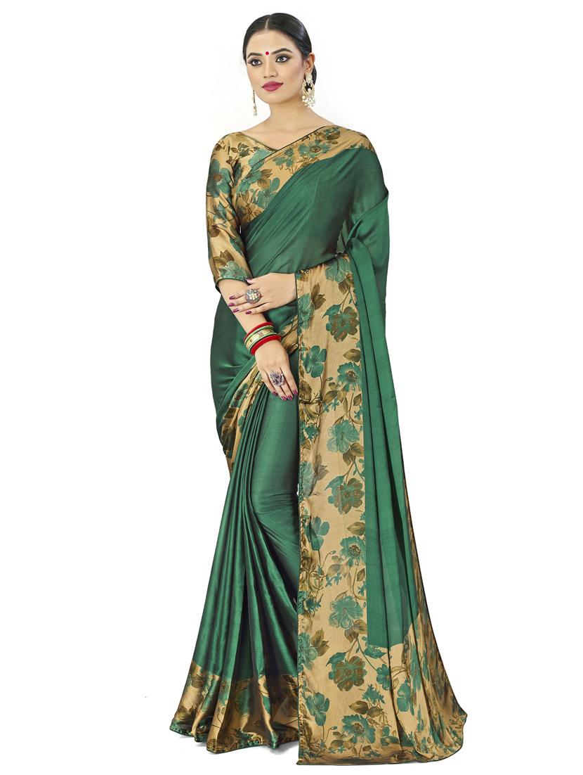 solid bordered printed saree with blouse - 17225616 - Zoom Image - 1