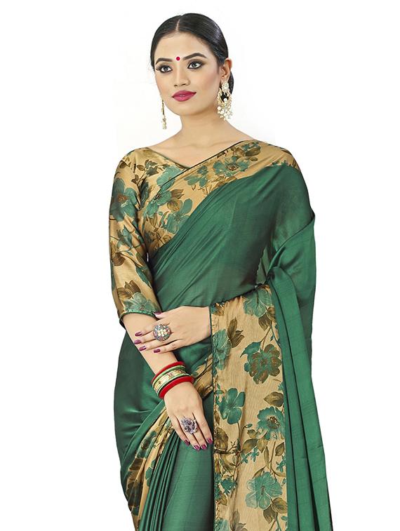 solid bordered printed saree with blouse - 17225616 - Zoom Image - 2