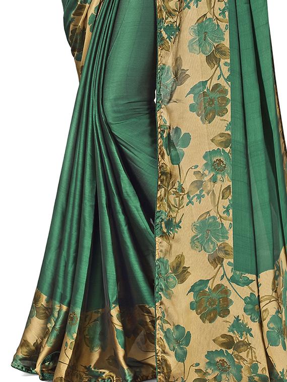 solid bordered printed saree with blouse - 17225616 - Zoom Image - 4