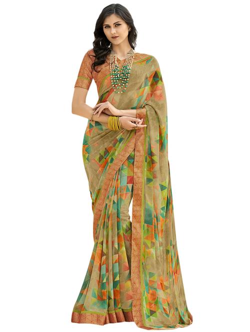geometric printed saree with blouse - 17225628 - Standard Image - 1